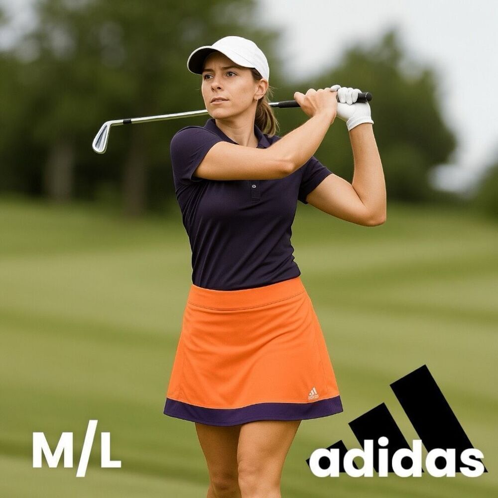 adidas Women's W Galaxy Skort Sport Tennis Mini Skirt w/ Shorts Orange Purple LG